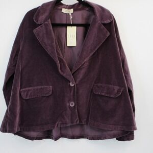 Saga Made in Italy Purple Velvet Blazer Jacket 100% Cotton Women Lagenlook NWT